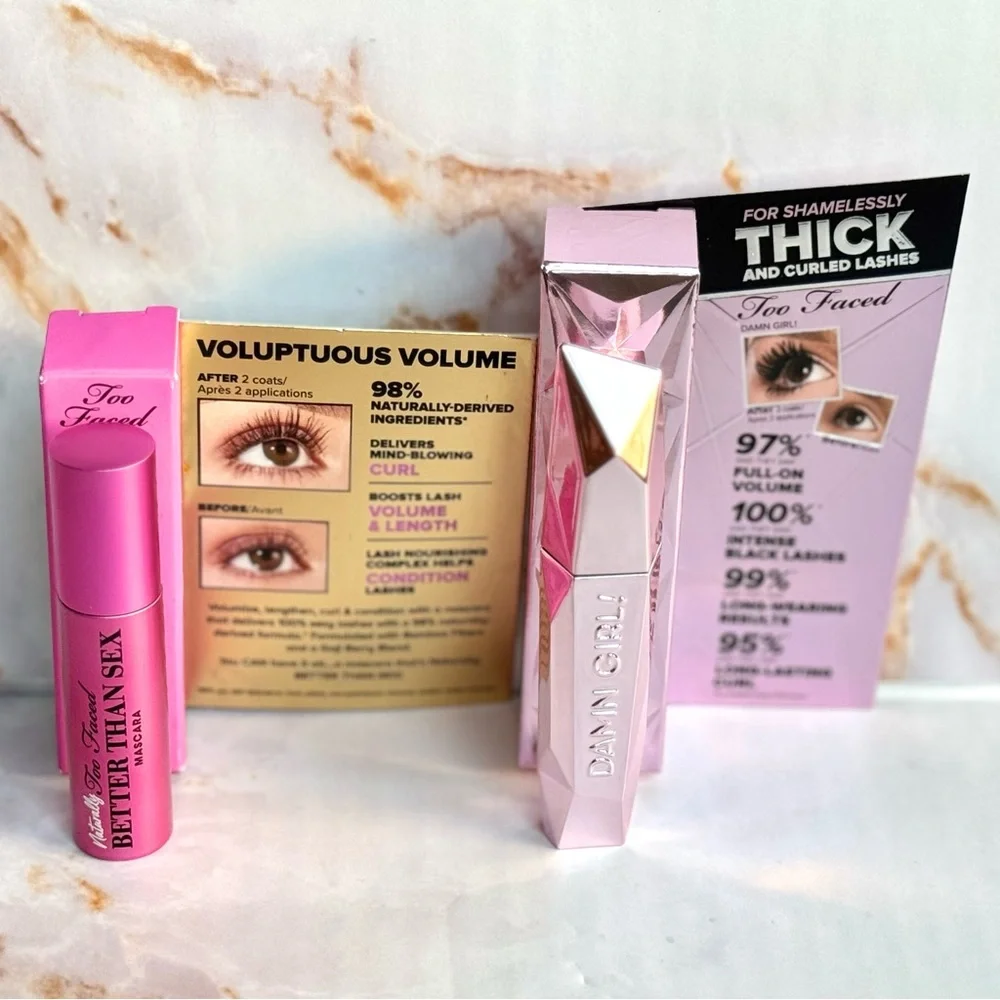 Too Faced Naturally Better Than Sex and Damn Girl! Black Mascara Travel Size NWT